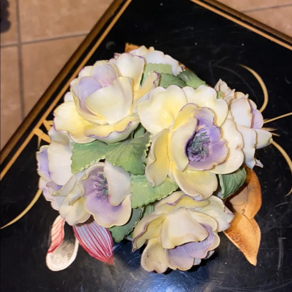 BX51 Vintage Floral Porcelain Arrangement with Yellow and Purple Accents